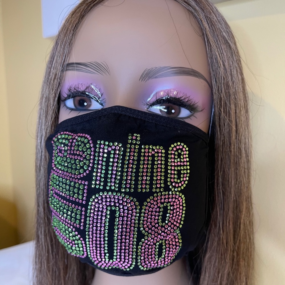 Alpha Kappa Alpha 1908 Bling Rhinestone Face Mask - Picture 6 of 6